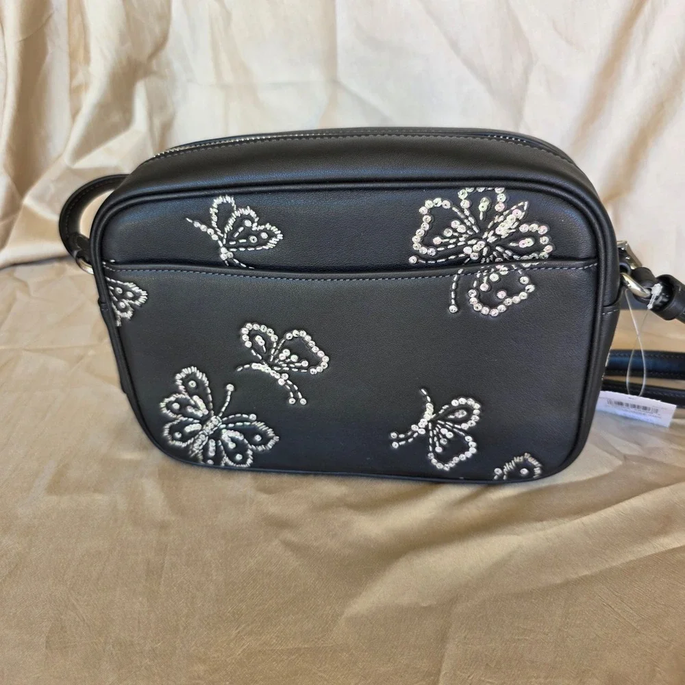 Coach Jamie Camera‎ Bag Black Butterfly Print Sequin Crossbody CCK90 NWT